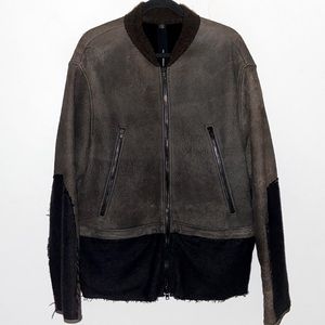 Isabel Benenato Leather Bomber Jacket Brown/Black Wool/Linen Men’s XL UNI 1/1‌‌